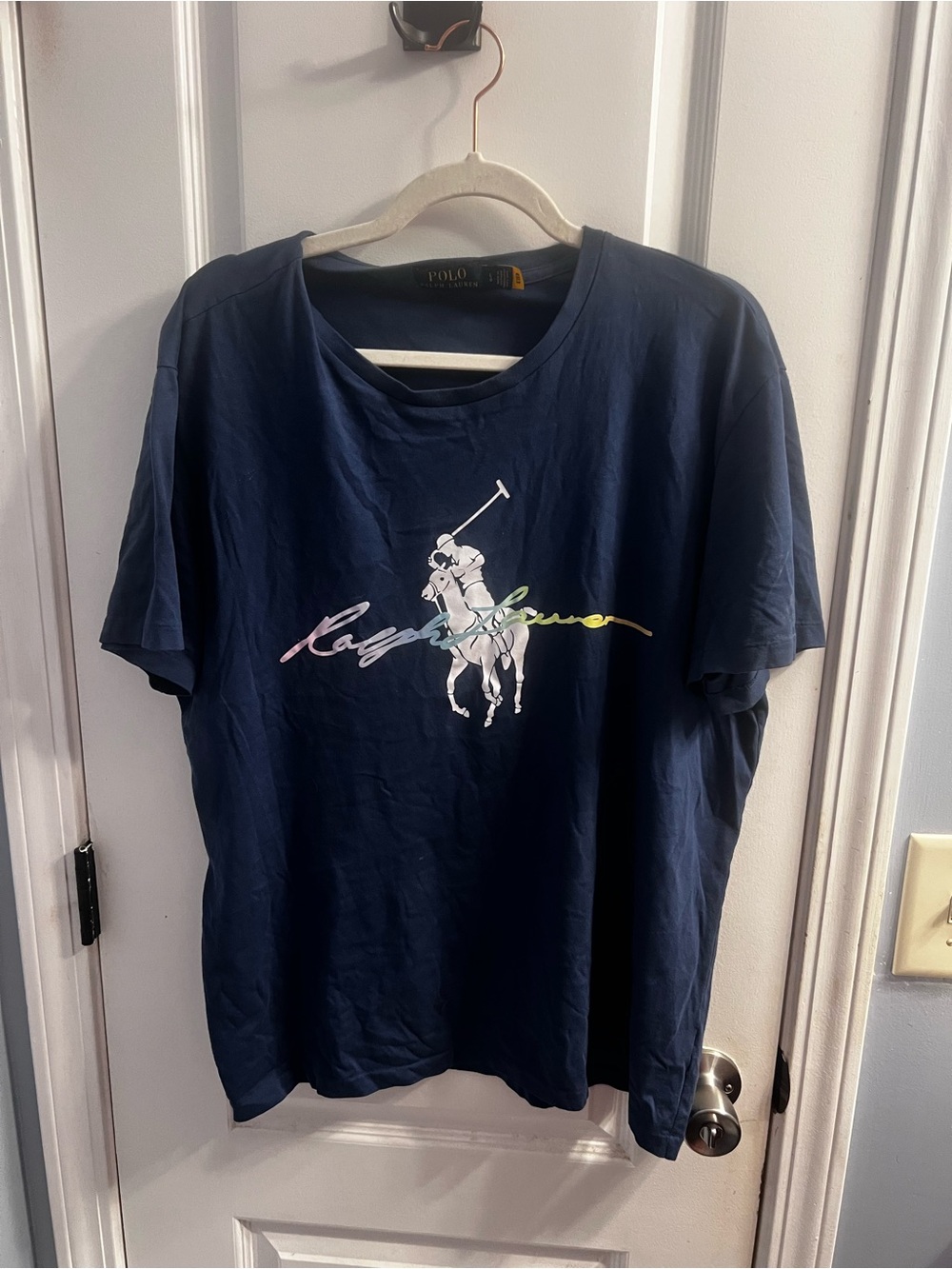 Ralph Lauren Navy Tee with Multicolor Script Polo Player
